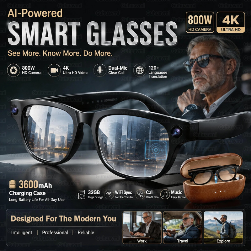 Smart Glasses Ar - 3600mAh Power Bank AI Smart Sunglasses